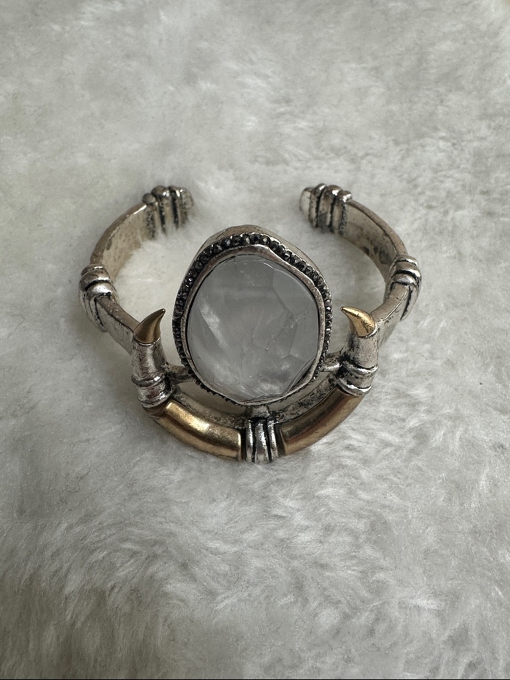 Lucky Brand Two-Tone Silver and Gold Cuff with Clear Stone